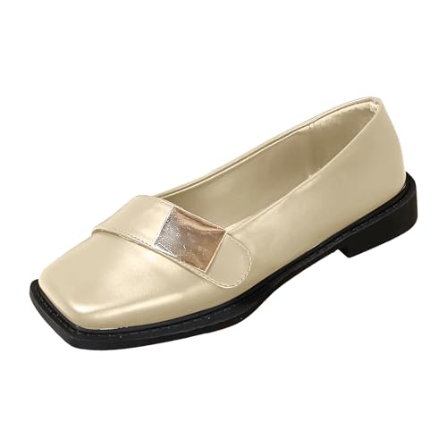 Xbemkste Damen Loafer mit Niedriger Absatz Leder Mokassins Slippers Elegant Business-Schuhe Bequeme Halbschuhe Leichte Walkingschuhe Schlupfschuhe Slip On Damenschuhe für Büro,Alltag (Beige, 37) von Xbemkste
