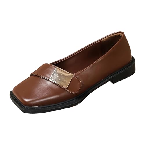 Xbemkste Damen Loafer mit Niedriger Absatz Leder Mokassins Slippers Elegant Business-Schuhe Bequeme Halbschuhe Leichte Walkingschuhe Schlupfschuhe Slip On Damenschuhe für Büro,Alltag (Coffee, 40) von Xbemkste