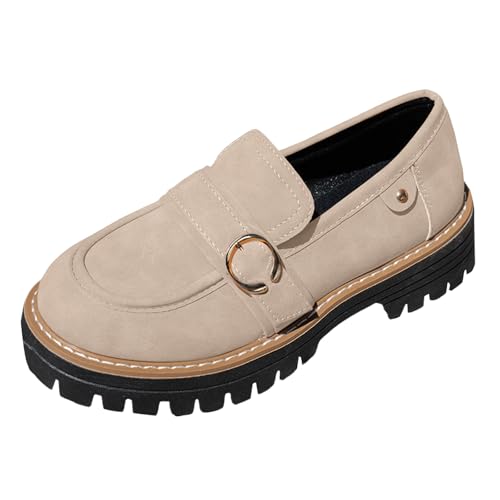 Xbemkste Damen Loafer mit Plateau Bequeme Mokassins Slippers Damen Slip On Freizeitschuhe Elegant Business-Schuhe Komfort Schlupfschuhe Klassische Loafer (White, 40.5) von Xbemkste