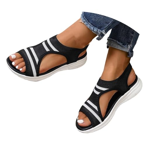 Xbemkste Damen Plateau Sandalen Orthopädische Schuhe Bequem Strick Sport Sandalen mit Weiche Fussbett Sandaletten Slingback Orthopädische Outdoorsandalen (38) von Xbemkste