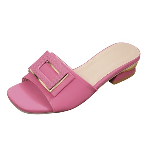 Xbemkste Damen Sandalen Niedriger Absatz Weiche Sohle Pantoletten Schicke Quadratischem Kopf Sandaletten Freizeit Offene Zehen Strandschuhe (40.5) von Xbemkste