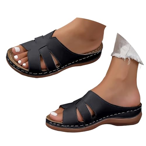Xbemkste Damen Sandalen Plateau Weiche Sohle Pantoletten Bequeme Orthopädische Sandaletten Schicke Cut-Outs Sandalen Leichte Strandschuhe (38.5) von Xbemkste