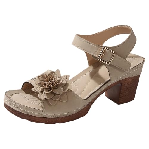 Xbemkste Damen Sandalen mit Absatz Elegant Bequem High Heels mit Verstellbare Rieme Sandaletten Sommerschuhe Klassische Blockabsatz Sandalen (T1-White, 38.5) von Xbemkste