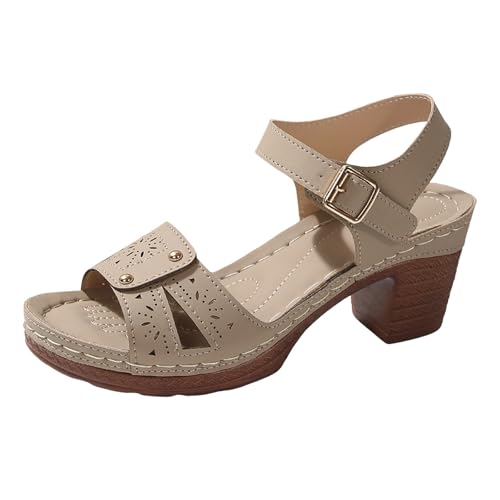 Xbemkste Damen Sandalen mit Absatz Elegant Bequem High Heels mit Verstellbare Rieme Sandaletten Sommerschuhe Klassische Blockabsatz Sandalen (T2-White, 40) von Xbemkste