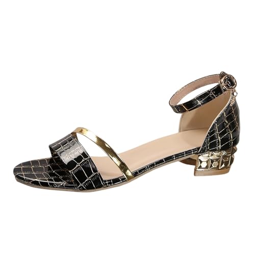 Xbemkste Damen Sandalen mit Absatz Offene Zehen Sommersandalen mit Riemchen Damen Niedriger Absatz Sandaletten Elegant Party Hochzeit Sandalen (39) von Xbemkste