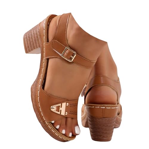 Xbemkste Sandalen mit Keilabsatz Damen Plateau Sandalen High Heels Sandaletten mit Glitzer Strass-Schmetterling Elegante Sommersandalen für Party Hochzeit (Brown, 37.5) von Xbemkste