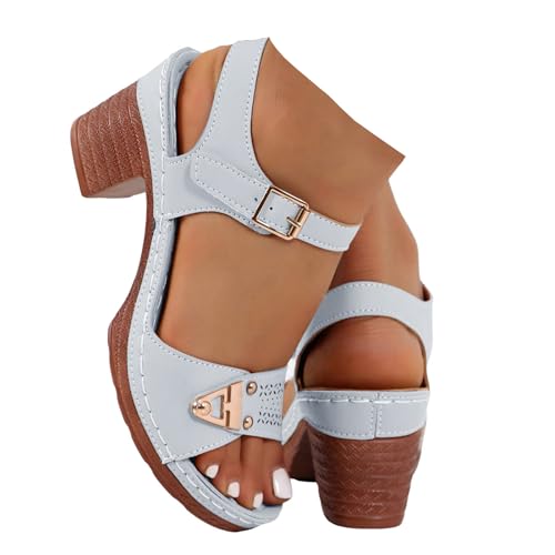 Xbemkste Sandalen mit Keilabsatz Damen Plateau Sandalen High Heels Sandaletten mit Glitzer Strass-Schmetterling Elegante Sommersandalen für Party Hochzeit (Grey, 39) von Xbemkste