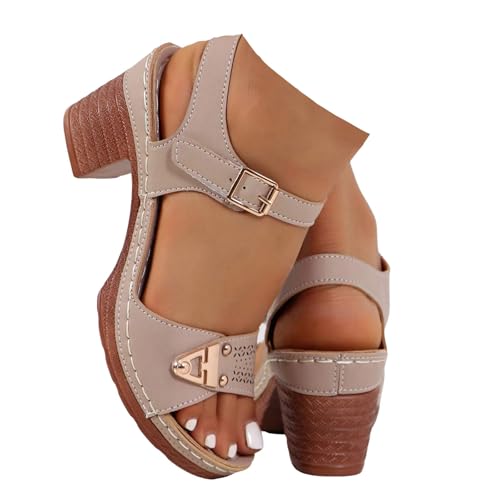 Xbemkste Sandalen mit Keilabsatz Damen Plateau Sandalen High Heels Sandaletten mit Glitzer Strass-Schmetterling Elegante Sommersandalen für Party Hochzeit (Khaki, 38.5) von Xbemkste