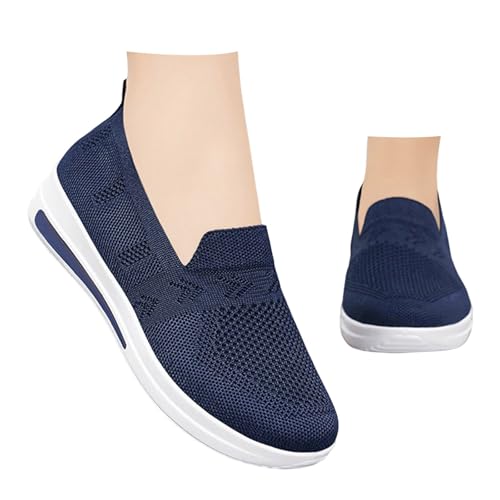 Xbemkste Damen Slip On Freizeitschuhe Atmungsaktives Mesh Schlupfschuhe Bequeme Sneaker Leicht Sportlich Flache Schuhe Walkingschuhe Lässige Damenschuhe (Dark Blue, 37.5) von Xbemkste