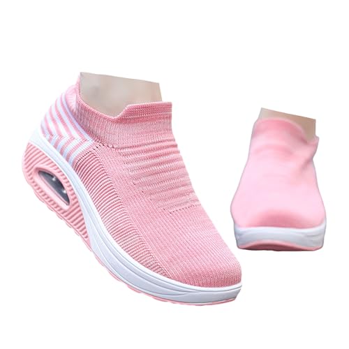 Xbemkste Damen Slip On Sneaker Bequeme Weiche Fliegen Weben Turnschuhe mit Luftkissen Atmungsaktive Freizeitschuhe Damen Laufschuhe Sportlich Schlupfschuhe (40.5) von Xbemkste