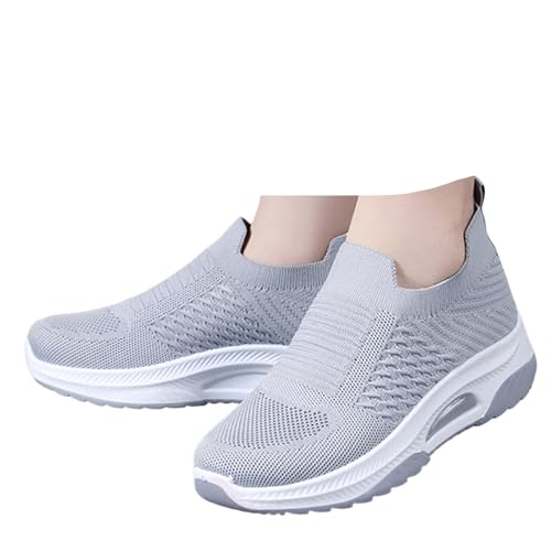 Xbemkste Damen Slip On Sneaker Mesh Atmungsaktive Schlupfschuhe Bequeme Sportlich Freizeitschuhe Leichte Turnschuhe Damen Laufschuhe Outdoor Fitnessschuhe (Grey, 37) von Xbemkste