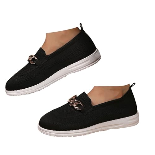 Xbemkste Damen Slip On Sneaker mit Kette Bequeme Schlupfschuhe Leichte Atmungsaktive Flach Sportlich Freizeitschuhe Walkingschuhe Lässige Damenschuhe Bootsschuhe (40.5) von Xbemkste