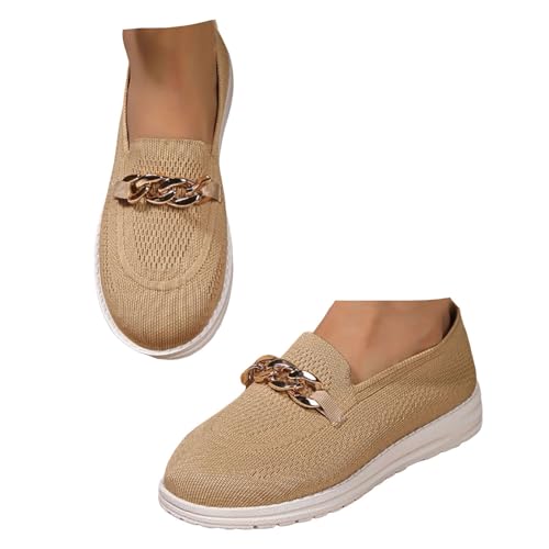 Xbemkste Damen Slip On Sneaker mit Kette Bequeme Schlupfschuhe Leichte Atmungsaktive Flach Sportlich Freizeitschuhe Walkingschuhe Lässige Damenschuhe Bootsschuhe (Yellow, 40) von Xbemkste