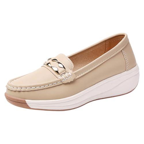 Xbemkste Damen Slipper Walking Flache Loafer Freizeitschuhe Loafer Wanderschuhe Elegante Schuhe Damen flach (Beige, 40) von Xbemkste