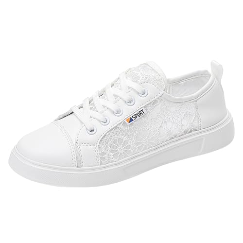 Xbemkste Damen Sneaker Flach mit Schnürsenkeln Spitze Bestickt Trachten Freizeitschuhe Bequeme Atmungsaktives Sommerschuhe Walkingschuhe Turnschuhe Damen Halbschuhe (White, 36) von Xbemkste