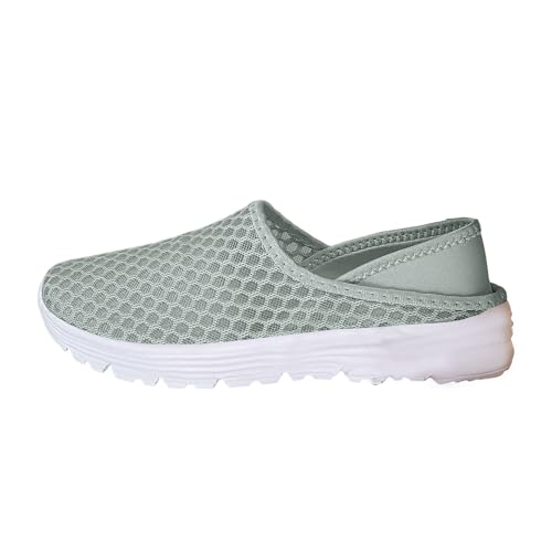Xbemkste Damen Sneaker Mesh Gestrickte Sportschuhe Modische Closed Toe Slip On Freizeitschuhe mit weicher Sohle Stoffschuhe Damen Sommerschuhe (Grey, 42) von Xbemkste