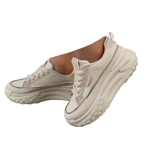 Xbemkste Damen Sneaker mit Plateau Schicke Elevate Schuhe Halbschuhe Bequeme Freizeitschuhe Schnürer Sportschuhe Damen Low-Top Walkingschuhe Lässige Schuhe (Beige, 36) von Xbemkste