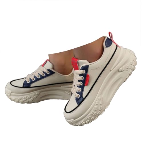 Xbemkste Damen Sneaker mit Plateau Schicke Elevate Schuhe Halbschuhe Bequeme Freizeitschuhe Schnürer Sportschuhe Damen Low-Top Walkingschuhe Lässige Schuhe (Blue, 38.5) von Xbemkste