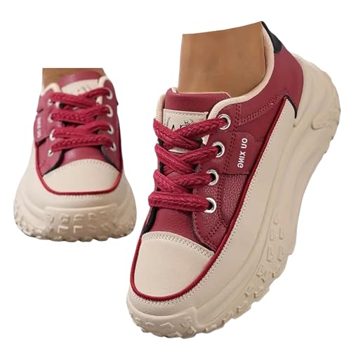 Xbemkste Damen Sneaker mit Plateau Schicke Freizeitschuhe Elevate Schuhe Bequeme Halbschuhe Platform Schuhe Sportschuhe Damen Walkingschuhe Outdoor für Alltag (Red, 37.5) von Xbemkste