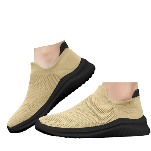 Xbemkste Damen Sneakers Atmungsaktiv Sportschuhe Leichtgewichts Laufschuhe Bequeme Mesh Walkingschuhe Slip On Straßenlaufschuhe rutschfest Tennisschuhe (Khaki, 40.5) von Xbemkste