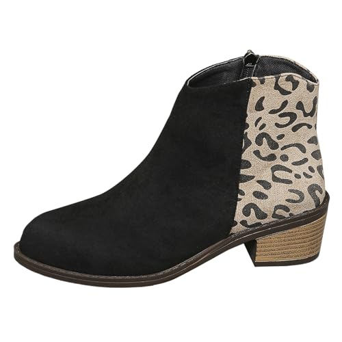 Xbemkste Damen Stiefeletten mit Absatz Wildleder Cowboystiefel Halbhohe Bequemer Kurzstiefel Elegant Halbstiefel Mit Reißverschluss Ankle Boots Übergangsstiefel (40) von Xbemkste