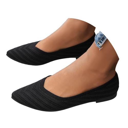 Xbemkste Damen Strick-Ballerinas Flache Slip-On Knit Kleid Schuhe Bequeme Arbeitschuhe Pointed Toe Schlupfschuhe Freizeitschuhe Leichte Sommerschuhe für Büro & Alltag (37.5) von Xbemkste