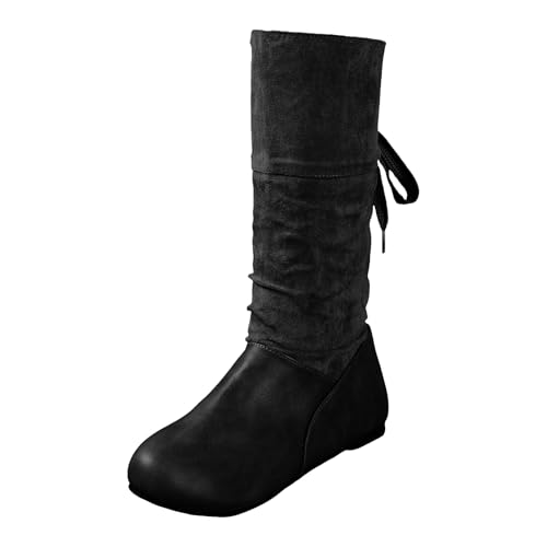 Xbemkste Damen Trachten Stiefel Flach Runde Zehe Halbstiefel Westernstiefel Lässige Damenstiefel Halbschaft Boots Elegant Winterstiefel Wasserdicht Schlupfstiefel (B, 37) von Xbemkste