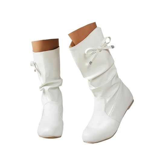 Xbemkste Damen Trachten Stiefel Flach Runde Zehe Halbstiefel Westernstiefel Lässige Damenstiefel Halbschaft Boots Elegant Winterstiefel Wasserdicht Schlupfstiefel (E, 38.5) von Xbemkste