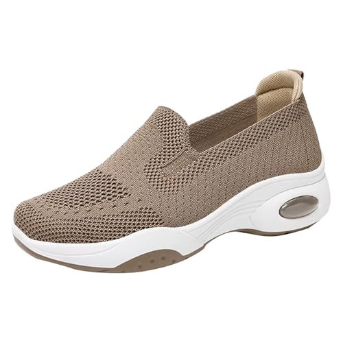 Xbemkste Damen Turnschuhe Sneaker Atmungsaktive Mesh Laufschuhe Luftpolster Sportschuhe Outdoor Running Slip On Walkingschuhe rutschfest Leicht Straßenlaufschuhe (Khaki, 37.5) von Xbemkste