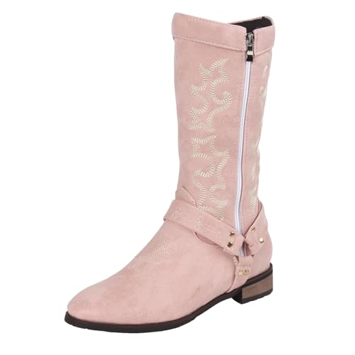 Xbemkste Damen Vintage Langschaftstiefel mit Absatz Western Cowboystiefel mit Stickereien und Reißverschluss aus Leder Kniehohe Boots Hohe Damenstiefel Winterstiefel (41) von Xbemkste