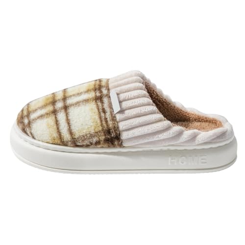 Xbemkste Damen Warme Hausschuhe Memory Foam Geschlossen Slipper Winter Faux Pelz Slippers Flache Plüsch Pantoffeln Flauschige Weiche Rutschfeste Hauspantoffeln (Coffee, 39) von Xbemkste