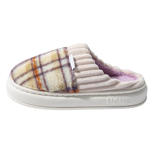 Xbemkste Damen Warme Hausschuhe Memory Foam Geschlossen Slipper Winter Faux Pelz Slippers Flache Plüsch Pantoffeln Flauschige Weiche Rutschfeste Hauspantoffeln (Purple, 36) von Xbemkste