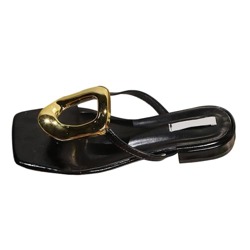 Xbemkste Damen Zehentrenner mit Absatz Schicke Quadratischem Kopf Flip Flops Sandaletten Damen Niedriger Absatz Sommer Zehensandalen Strandsandalen (40.5) von Xbemkste