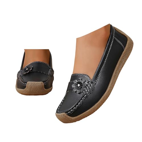Xbemkste Flache Loafer Damen Slip On Mokassins Slippers mit Blumen Bequeme Freizeitschuhe Elegant Arbeitschuhe Leichte Schlupfschuhe Bootsschuhe für Büro,Alltag (40.5) von Xbemkste