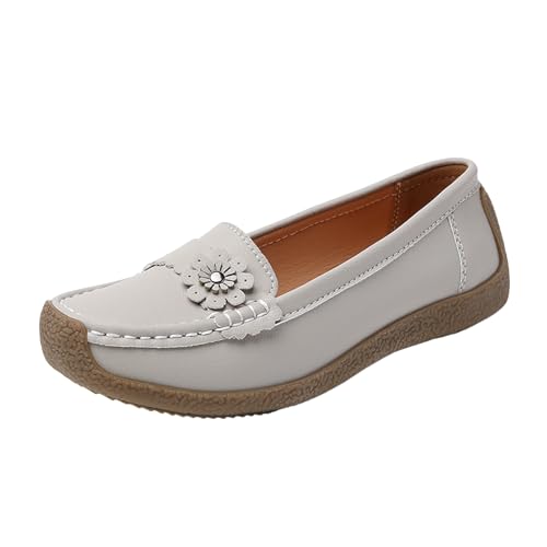 Xbemkste Flache Loafer Damen Slip On Mokassins Slippers mit Blumen Bequeme Freizeitschuhe Elegant Arbeitschuhe Leichte Schlupfschuhe Bootsschuhe für Büro,Alltag (Grey, 38.5) von Xbemkste