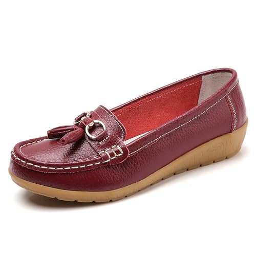 Xbemkste Flache Schuhe Für Damen Leder Loafer Elegant Mokassins Slippers mit Metallschnalle Weiche Sohle Loafer Schuhe Slip On Arbeitsschuhe Halbschuhe Bequeme Freizeitschuhe (40.5) von Xbemkste