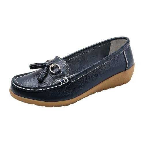 Xbemkste Flache Schuhe Für Damen Leder Loafer Elegant Mokassins Slippers mit Metallschnalle Weiche Sohle Loafer Schuhe Slip On Arbeitsschuhe Halbschuhe Bequeme Freizeitschuhe (Coffee, 38.5) von Xbemkste