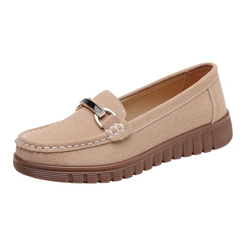 Xbemkste Flache Schuhe für Damen Klassische Loafer Elegant Business Schuhe Slip On Mokassins Slippers Bequeme Walkingschuhe Leichte Schlupfschuhe Büro Freizeitschuhe (Khaki, 40) von Xbemkste