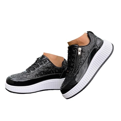 Xbemkste Freizeitschuhe Damen Halbschuhe Glitzer Lackschuhe mit Plateau Bequeme Sportschuhe Leichte Sommerschuhe Low-Top Walkingschuhe Damen Sneaker Plateauschuhe (40.5) von Xbemkste
