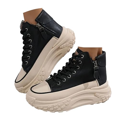 Xbemkste Freizeitschuhe Damen High Top Plateauschuhe mit Reißverschluss Schicke Schnürschuhe Bequeme Walkingschuhe Sneaker Damen Schuhe mit Plateau (35) von Xbemkste
