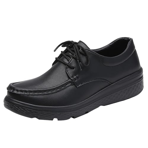 Xbemkste Freizeitschuhe Damen Krankenschwester Schuhe Bequeme rutschfeste Flach Schuhe Walkingschuhe Damen Arbeitschuhe Elegant Leather Schnürschuhe (37) von Xbemkste