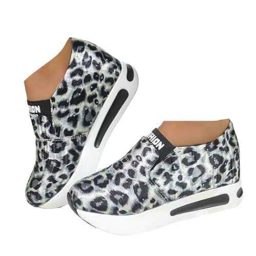 Xbemkste Freizeitschuhe Damen Loafer mit Plateau Slip On Flache Schuhe Damen Slippers Bequeme Schlupfschuhe rutschfeste Walkingschuhe Komfort Damenschuhe (Grey, 40.5) von Xbemkste