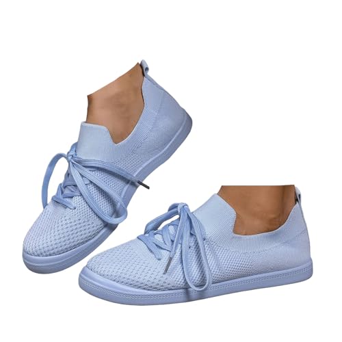 Xbemkste Freizeitschuhe Damen Schuhe Flache Leichte Atmungsaktive Sneaker Bequeme Walkingschuhe Lässige Sommerschuhe Schnürschuhe Schicke Damenschuhe (Blue, 39) von Xbemkste
