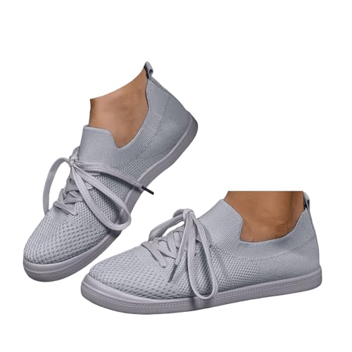 Xbemkste Freizeitschuhe Damen Schuhe Flache Leichte Atmungsaktive Sneaker Bequeme Walkingschuhe Lässige Sommerschuhe Schnürschuhe Schicke Damenschuhe (Grey, 38.5) von Xbemkste