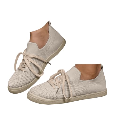 Xbemkste Freizeitschuhe Damen Schuhe Flache Leichte Atmungsaktive Sneaker Bequeme Walkingschuhe Lässige Sommerschuhe Schnürschuhe Schicke Damenschuhe (Khaki, 36) von Xbemkste