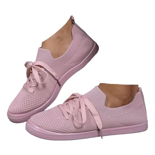 Xbemkste Freizeitschuhe Damen Schuhe Flache Leichte Atmungsaktive Sneaker Bequeme Walkingschuhe Lässige Sommerschuhe Schnürschuhe Schicke Damenschuhe (Red, 40.5) von Xbemkste