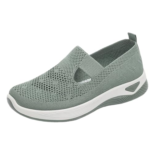 Xbemkste Freizeitschuhe Damen Slip On Sneaker Bequem Trachtenschuhe Mesh Atmungsaktive Sommerschuhe Flache Schuhe Leichte Turnschuhe Lässige Schlupfschuhe (Green, 37.5) von Xbemkste