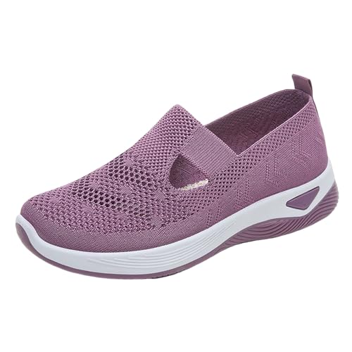 Xbemkste Freizeitschuhe Damen Slip On Sneaker Bequem Trachtenschuhe Mesh Atmungsaktive Sommerschuhe Flache Schuhe Leichte Turnschuhe Lässige Schlupfschuhe (Purple, 38.5) von Xbemkste
