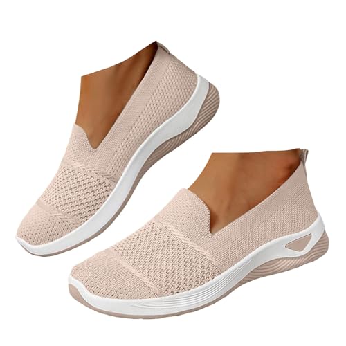 Xbemkste Freizeitschuhe Damen Slip On Sneaker Bequeme Weiche Sportschuhe Leichte Atmungsaktive Flach Schuhe Schlupfschuhe Laufschuhe Damen Walkingschuhe (Beige, 36) von Xbemkste