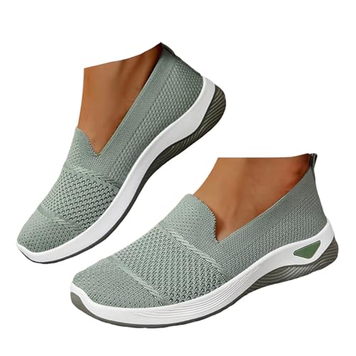 Xbemkste Freizeitschuhe Damen Slip On Sneaker Bequeme Weiche Sportschuhe Leichte Atmungsaktive Flach Schuhe Schlupfschuhe Laufschuhe Damen Walkingschuhe (Green, 38.5) von Xbemkste